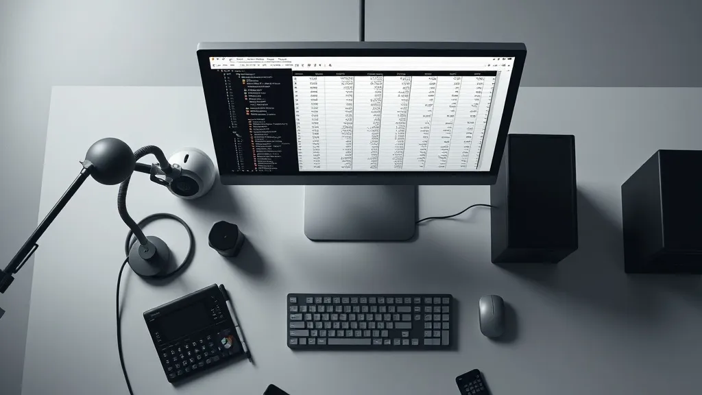 A technical top-down view of a minimalist workstation with a